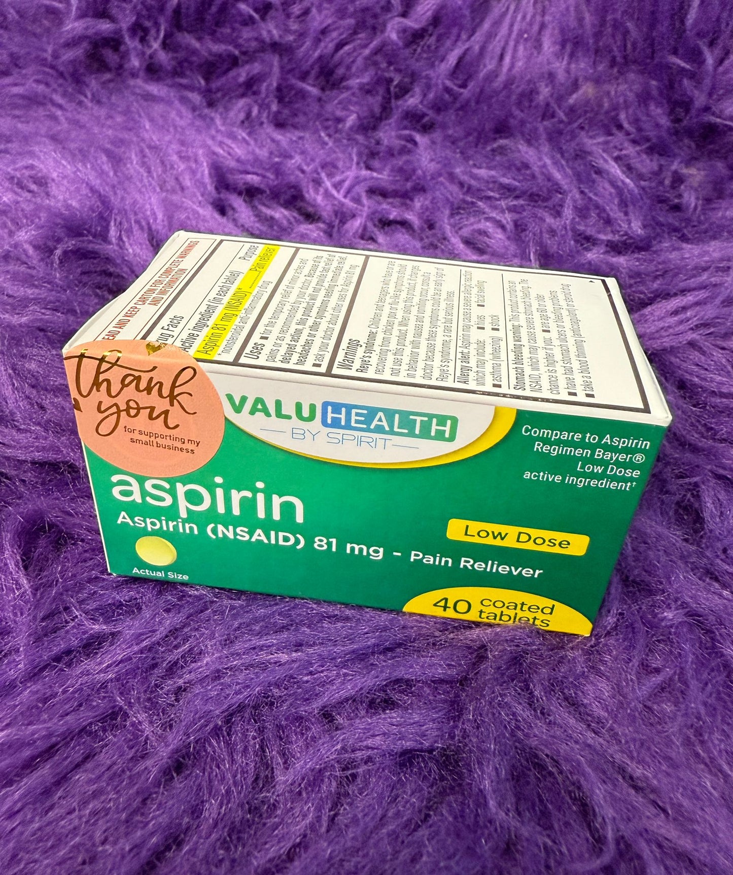ASPÍRINA DE BAJA DOSIS 81 mg 40 tabletas